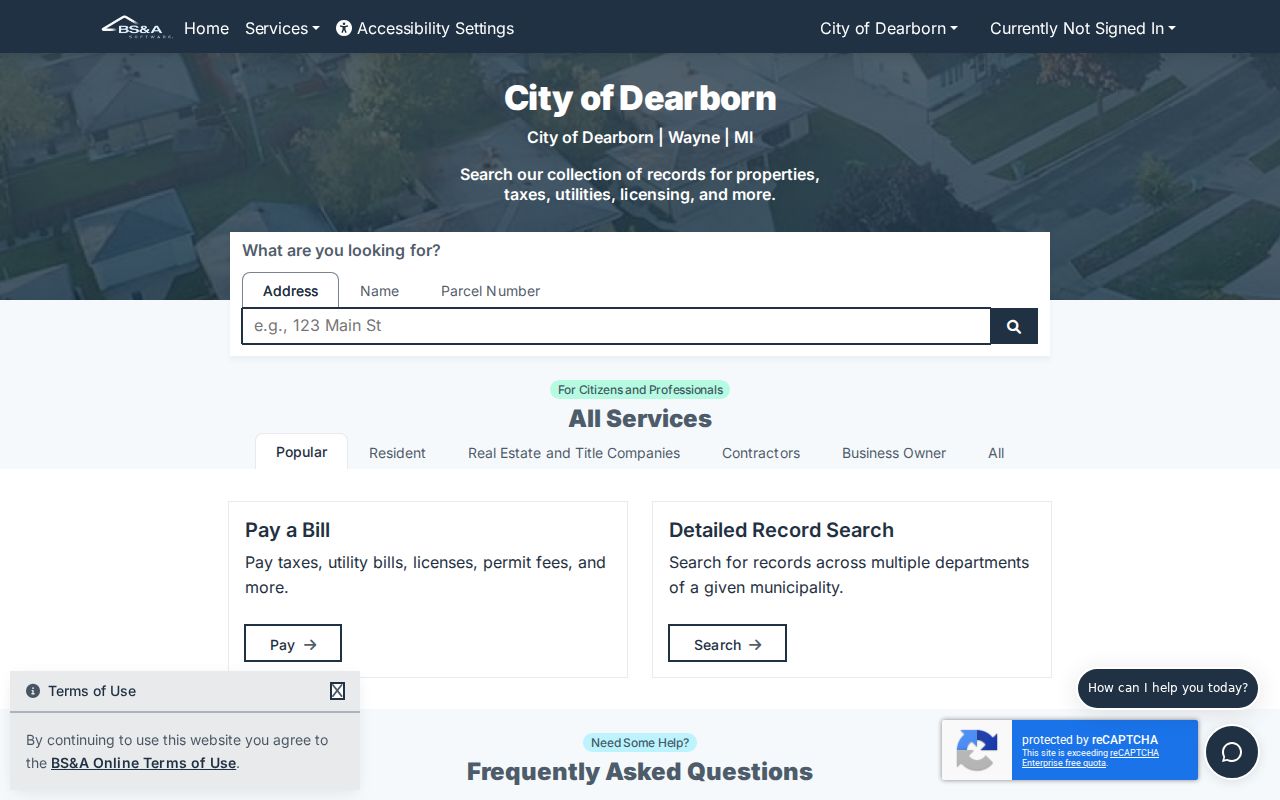 Dearborn residents directory property search in the Dearborn BS&A portal