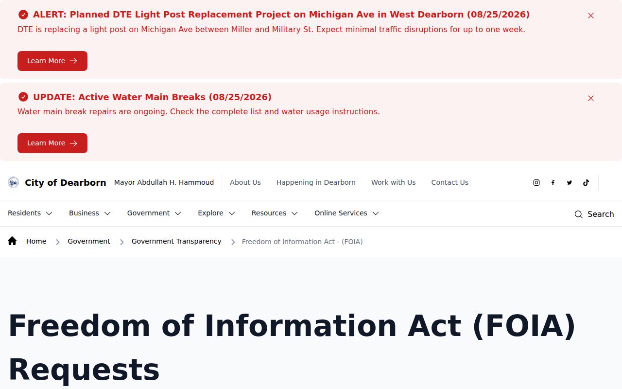 Dearborn residents directory public records request information